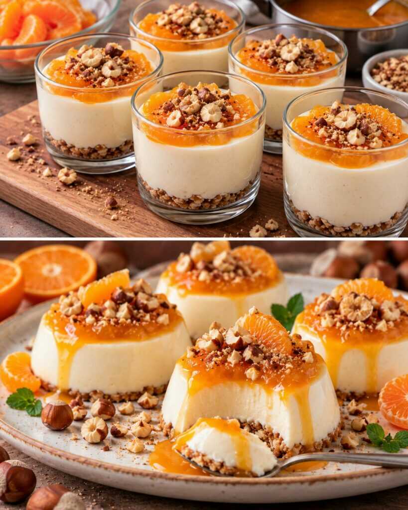 🍊 Panna Cotta alla Ricotta con Salsa al Mandarino e Croccante di Nocciole