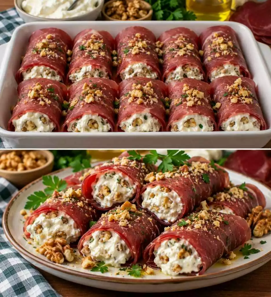 Cannoli Freddi di Bresaola con Crema di Stracchino e Noci: Un Antipasto Fresco, Cremoso e Irresistibile