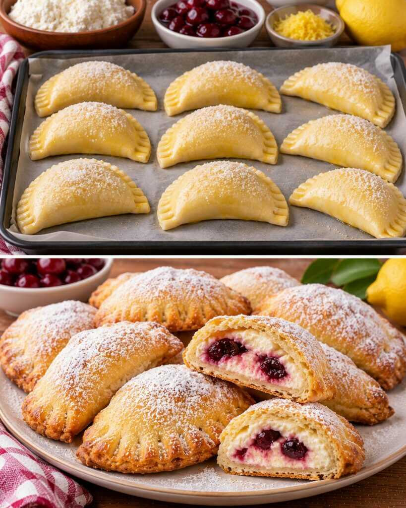 Panzerotti Dolci al Forno con Ricotta, Amarene e Scorza di Limone