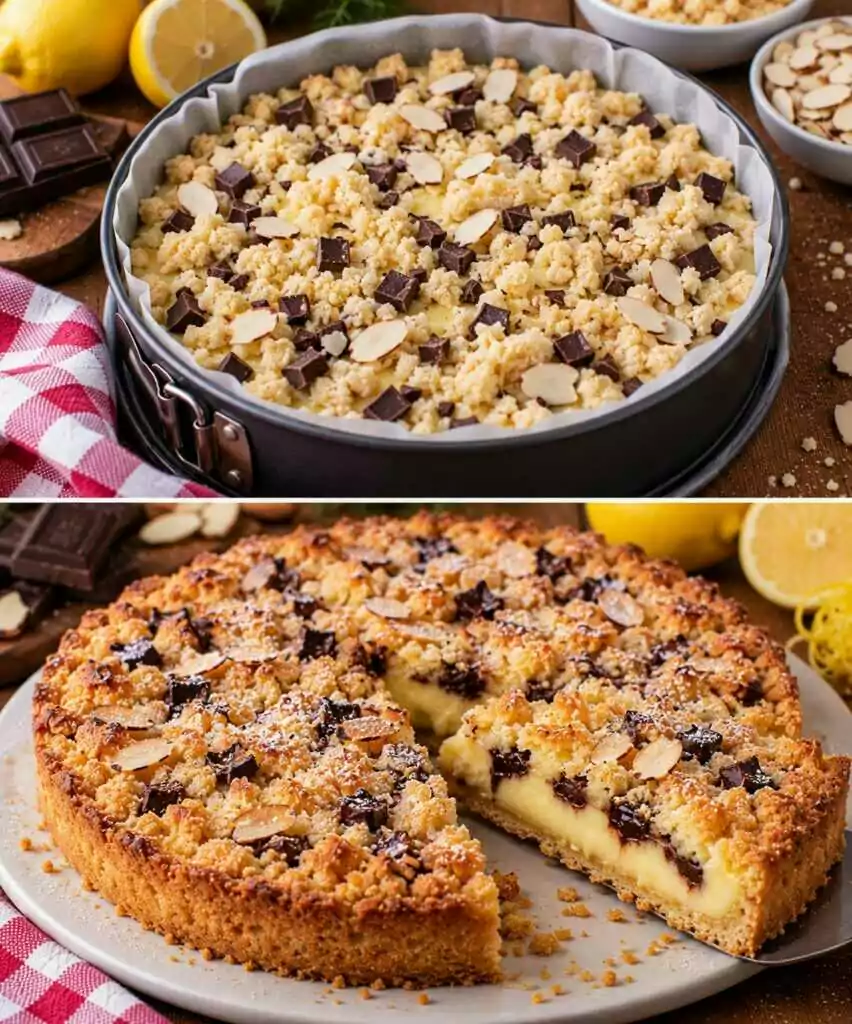 Sbriciolata alle Mandorle con Crema al Limone e Cioccolato Fondente