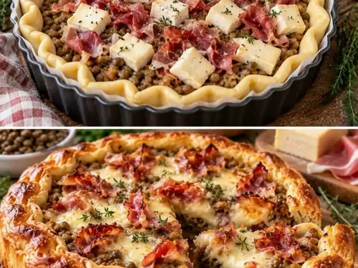 Torta Salata con Crema di Lenticchie, Speck e Taleggio