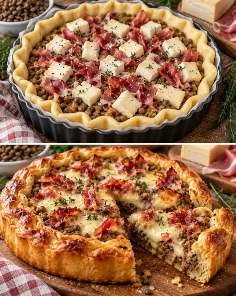Torta Salata con Crema di Lenticchie, Speck e Taleggio