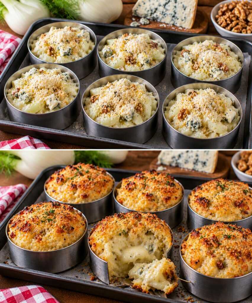 Mini Sformati di Finocchi con Gorgonzola, Noci e Crosta Dorata
