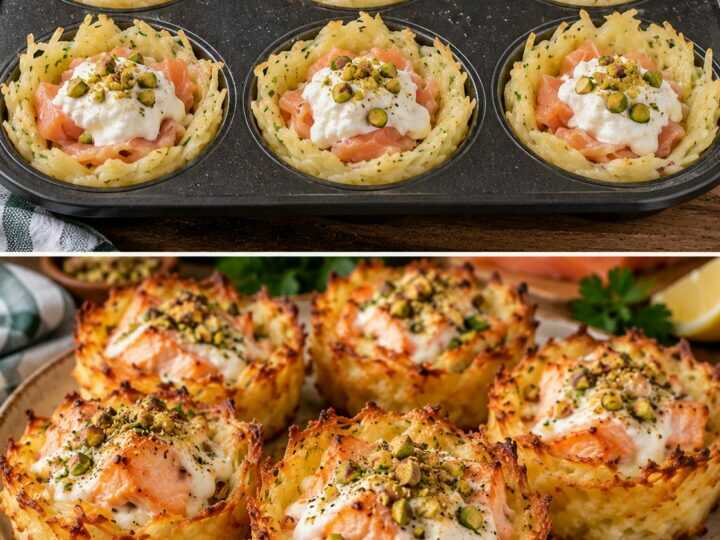 Cestini di Patate con Salmone, Stracciatella e Pistacchi