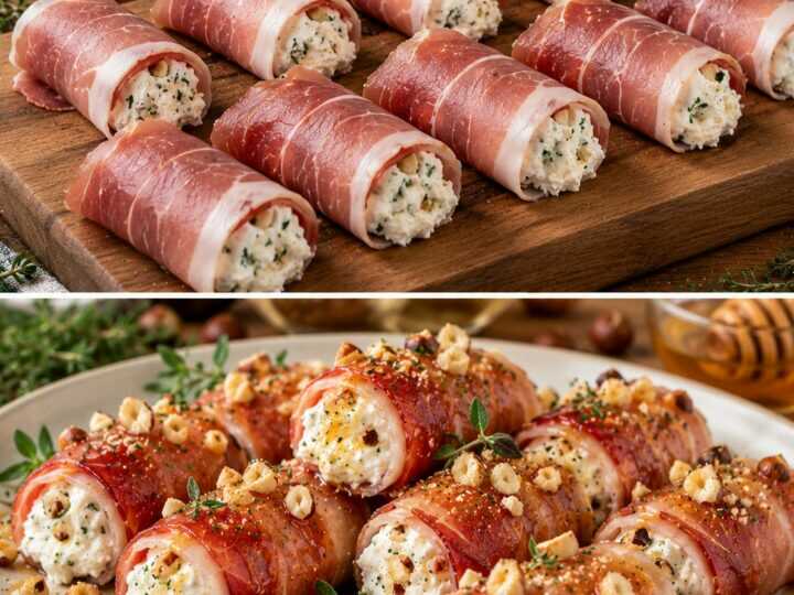 Rotolini di Speck con Mousse di Caprino, Miele e Nocciole