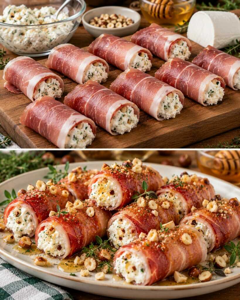 Rotolini di Speck con Mousse di Caprino, Miele e Nocciole