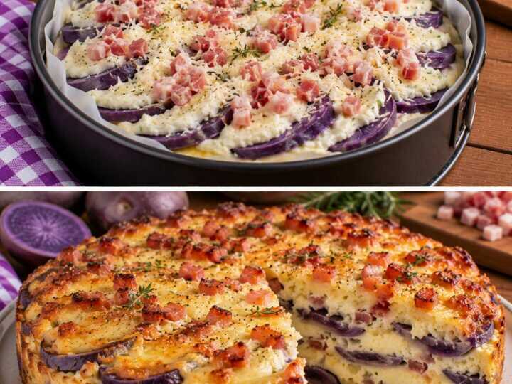 Frittata al Forno a Strati con Patate Viola, Ricotta e Pancetta