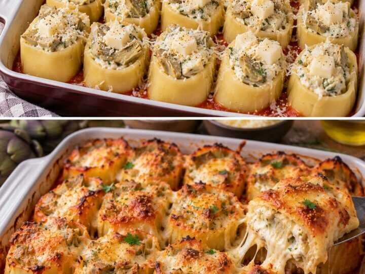 Paccheri al Forno Ripieni di Ricotta, Carciofi e Scamorza