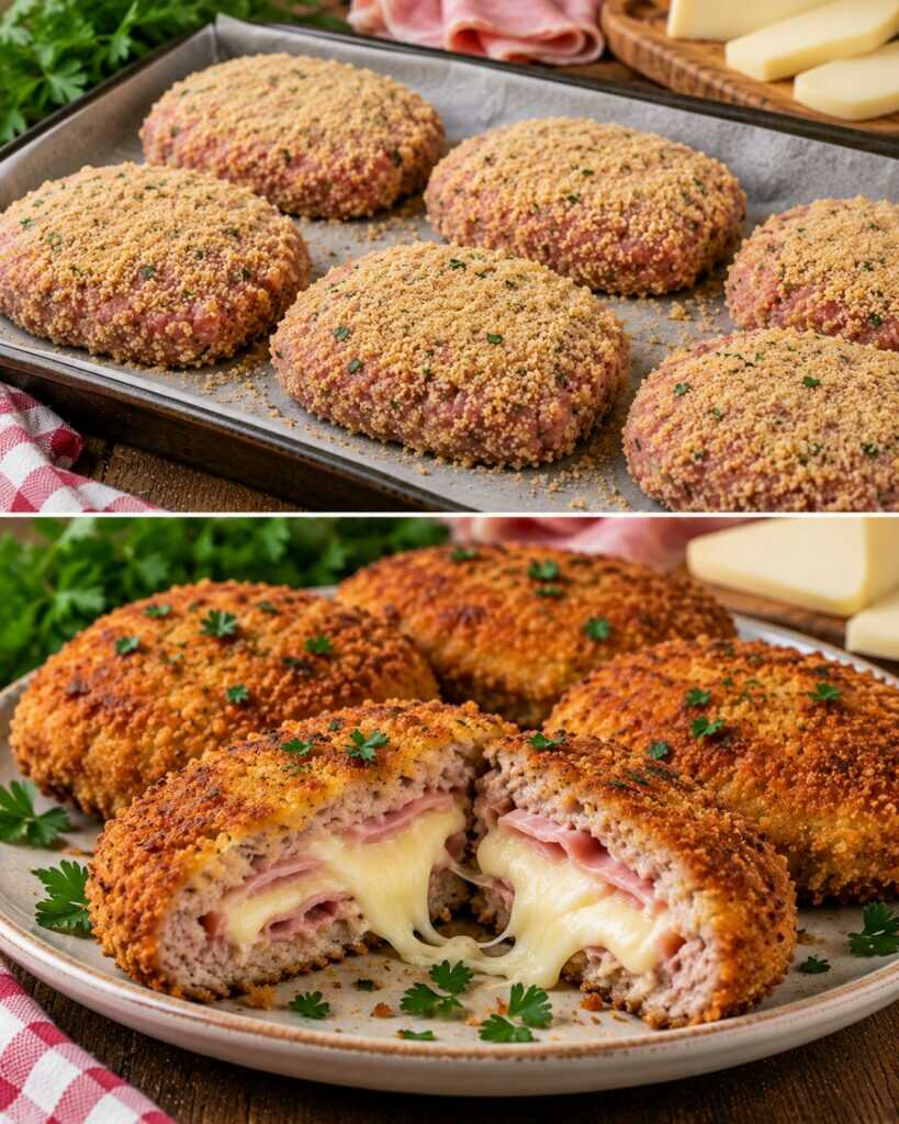 Cotolette di Carne Macinata Ripiene di Prosciutto e Provolone