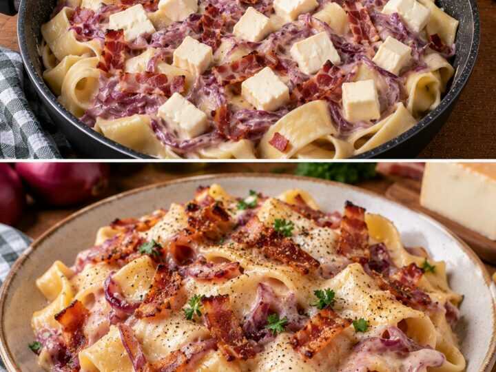 🍝 Pappardelle con Crema di Cipolle Rosse, Speck e Taleggio