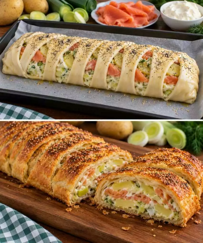 Strudel Salato con Patate, Salmone Affumicato e Crema di Porri