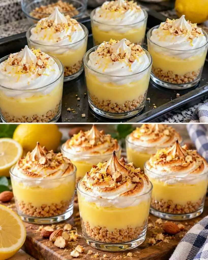 Bicchierini di Crema al Limone con Meringa Dorata e Crumble di Mandorle 🍋