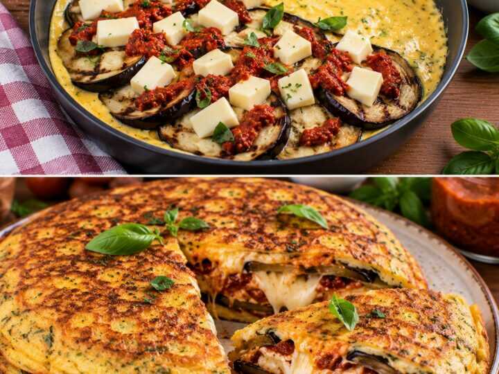 Frittata Ripiena di Melanzane Grigliate, Provola e Pesto Rosso