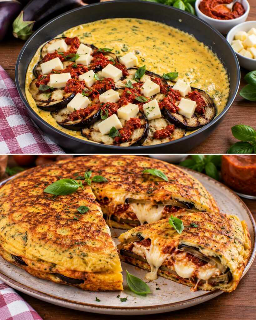 Frittata Ripiena di Melanzane Grigliate, Provola e Pesto Rosso