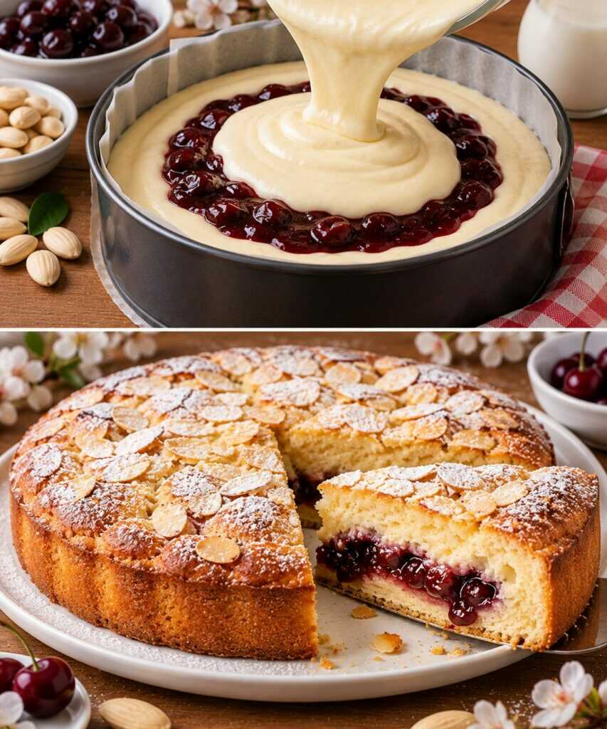Torta Cremosa al Latte di Mandorla con Cuore di Confettura di Visciole