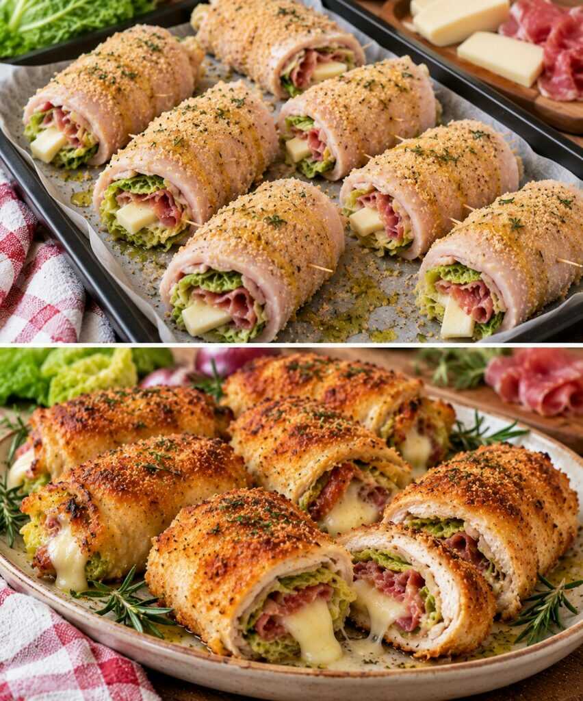 Involtini Croccanti di Tacchino con Verza, Speck e Provolone