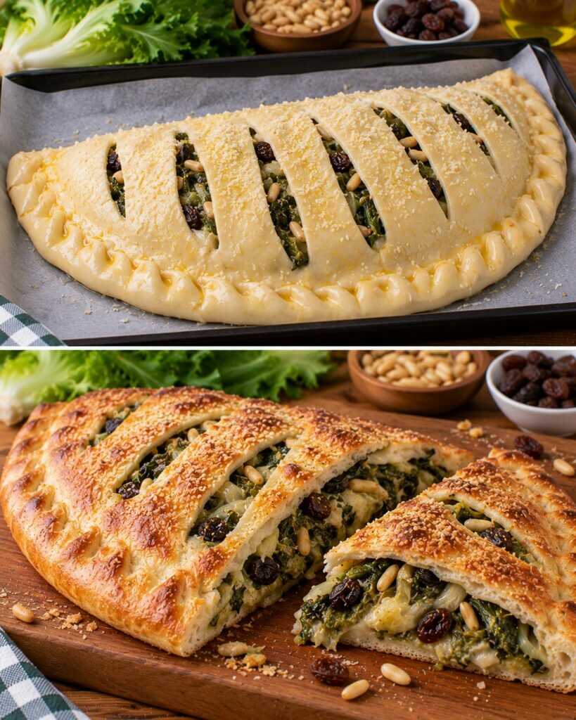 Pizza Ripiena a Mezzaluna con Scarola, Uvetta e Pinoli