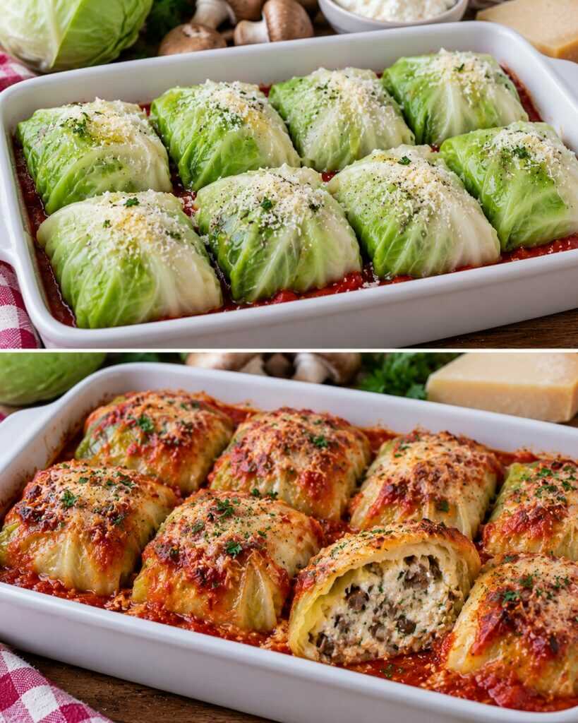 Involtini di Cavolo Cappuccio con Funghi, Ricotta e Parmigiano 🥬🧀