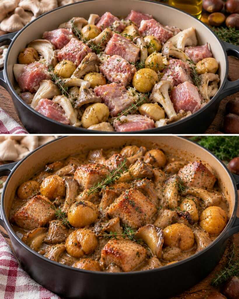🍄 Spezzatino di Maiale con Funghi Pleurotus, Castagne e Timo