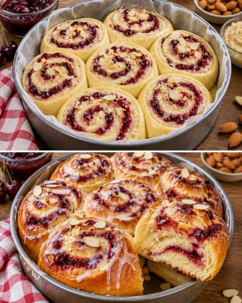 Girelle di Pan Brioche con Confettura di Visciole e Crema di Mandorle