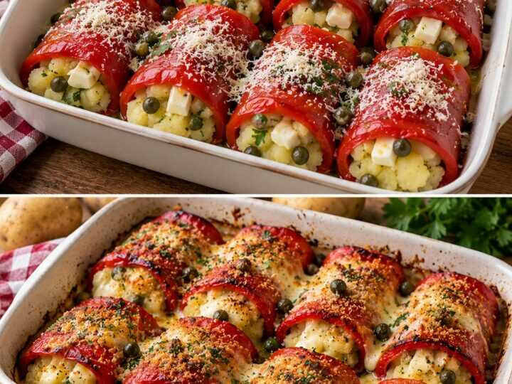 Peperoni Arrotolati con Patate, Provola e Capperi