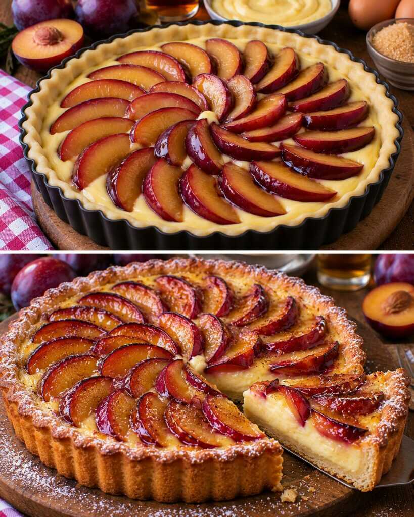 Crostata con Crema Pasticcera al Rum e Prugne Caramellate