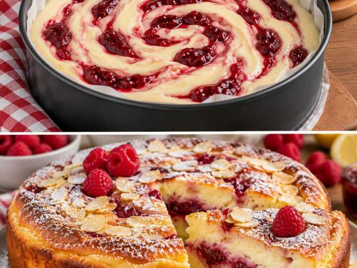 Torta Cremosa allo Yogurt Greco con Cuore di Confettura di Lamponi