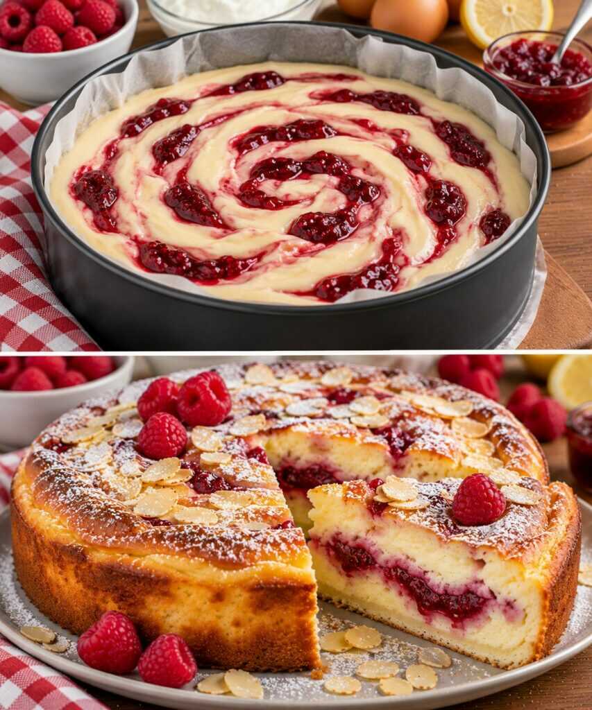 Torta Cremosa allo Yogurt Greco con Cuore di Confettura di Lamponi