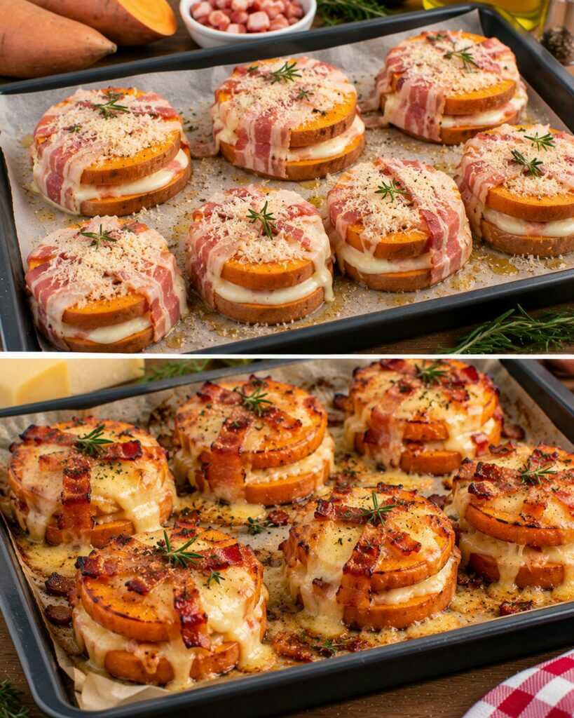 Medaglioni di Patate Dolci con Pancetta Croccante e Fonduta di Asiago