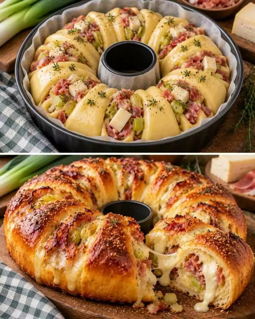 Corona di Pan Brioche con Porri, Speck e Cuore di Scamorza