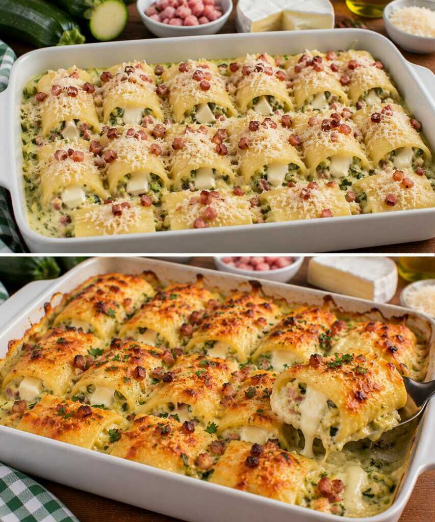 Paccheri Gratinati con Crema di Zucchine, Pancetta e Cuore di Brie