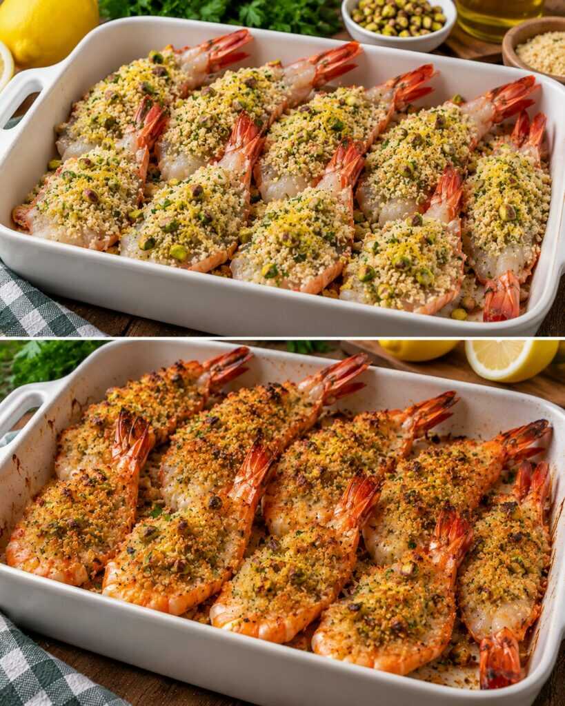 Gamberoni Gratinati con Pistacchi, Limone e Pangrattato Aromatico