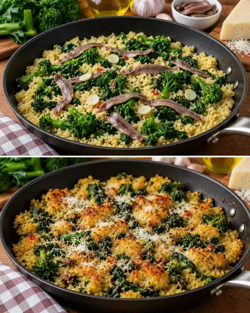 Miglio Croccante in Padella con Cime di Rapa, Alici e Pecorino