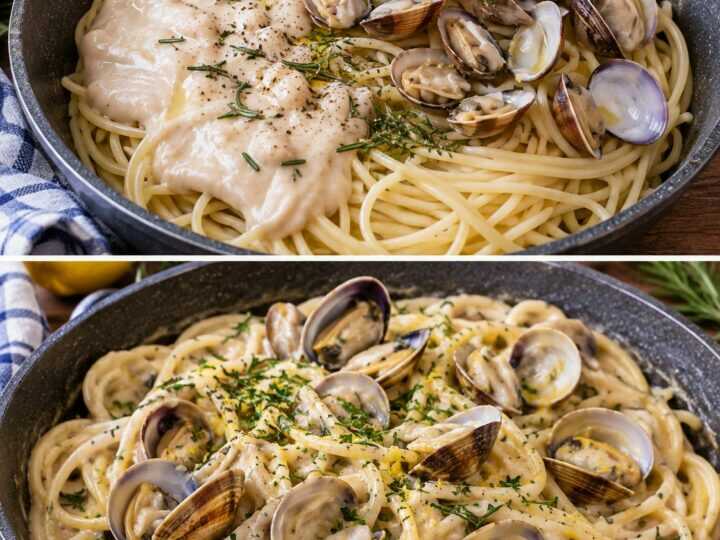 Spaghetti con Crema di Cannellini, Vongole e Rosmarino