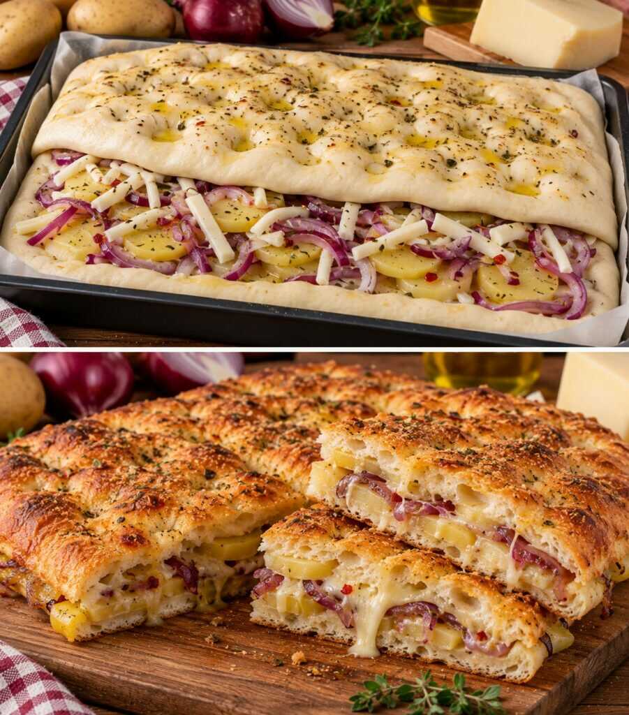 Focaccia Ripiena alla Calabrese con Patate, Cipolla di Tropea e Caciocavallo Silano