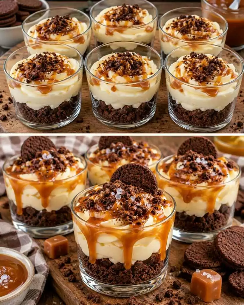 Coppe Cremose al Mascarpone con Caramello Salato e Biscotti al Cacao 🍮🍫
