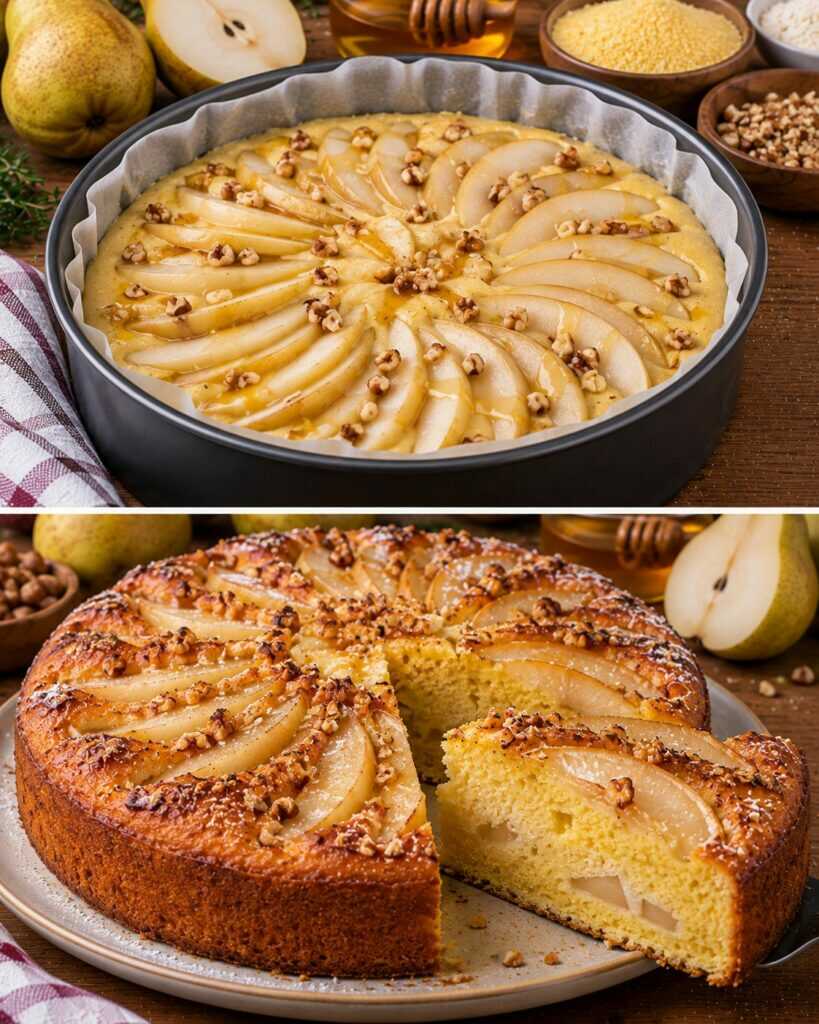 Torta Soffice alla Farina di Mais con Pere Williams e Miele di Castagno