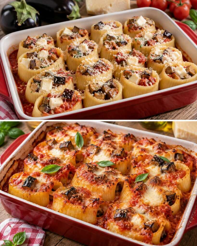 Maniche Ripiene di Melanzane, Provola e Pomodoro al Forno