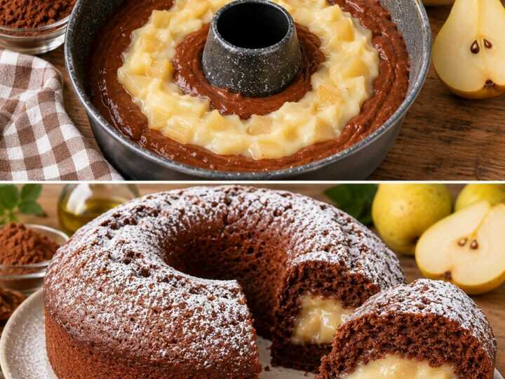 Ciambellone al Cacao e Olio d&rsquo;Oliva con Cuore di Crema alle Pere