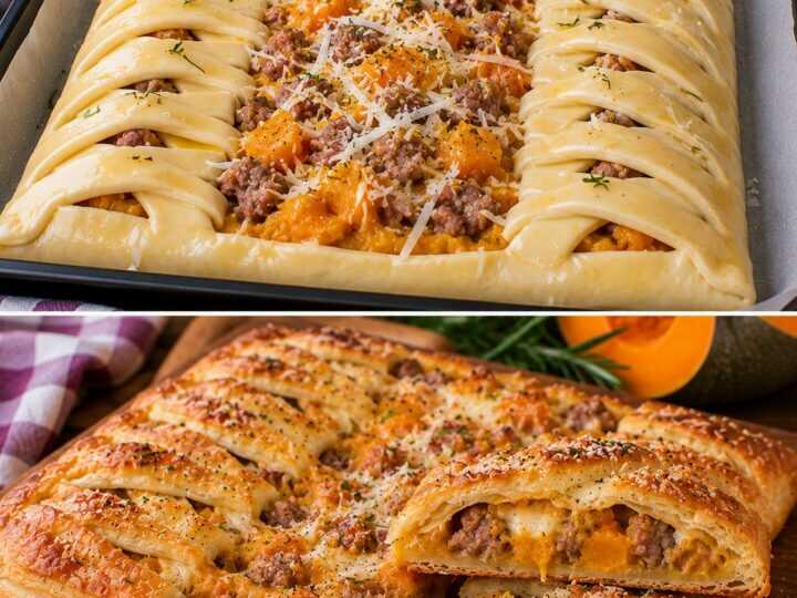 Rustico di Pasta Sfoglia con Salsiccia, Crema di Zucca e Pecorino