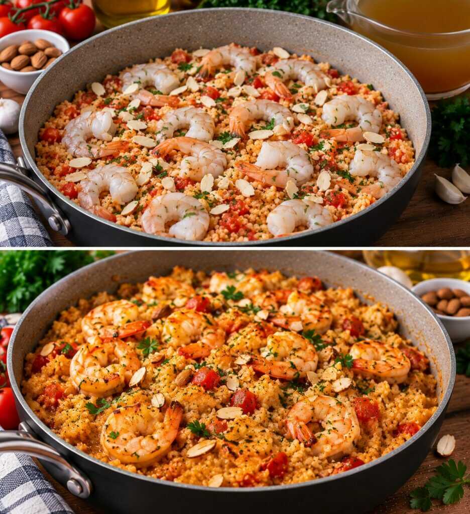 Cous Cous alla Trapanese con Gamberi, Mandorle e Brodo di Pesce Aromatico