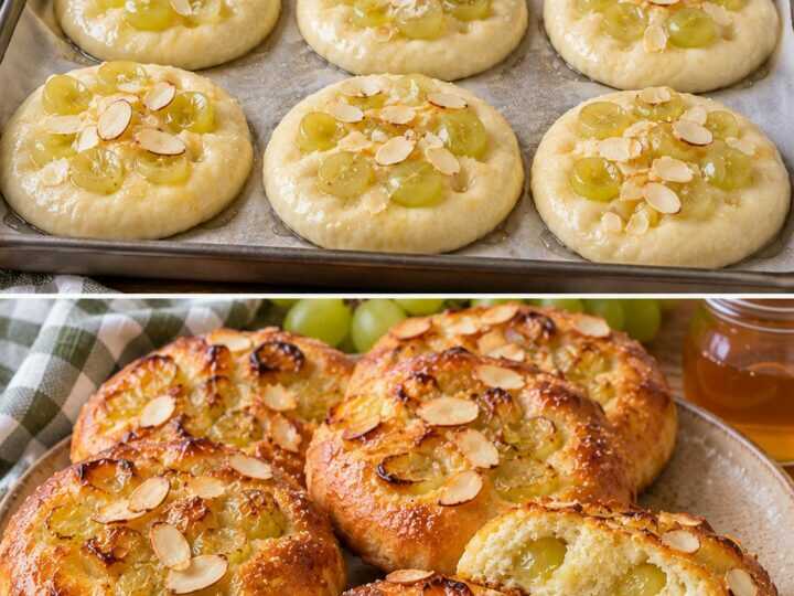 Focaccine Dolci all&rsquo;Uva Bianca con Miele e Mandorle