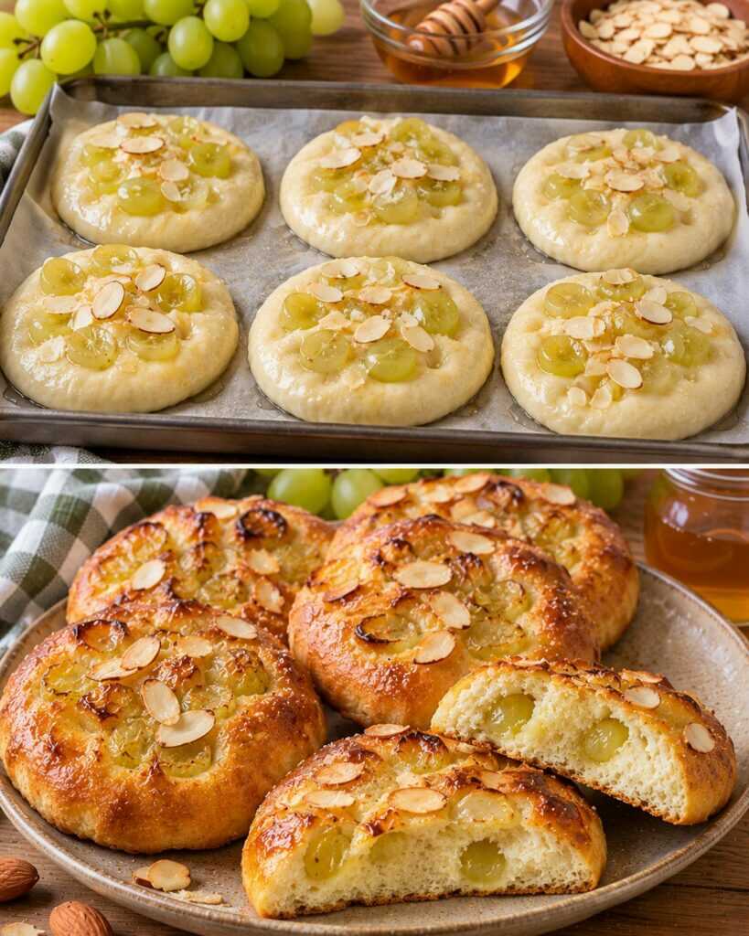 Focaccine Dolci all&rsquo;Uva Bianca con Miele e Mandorle