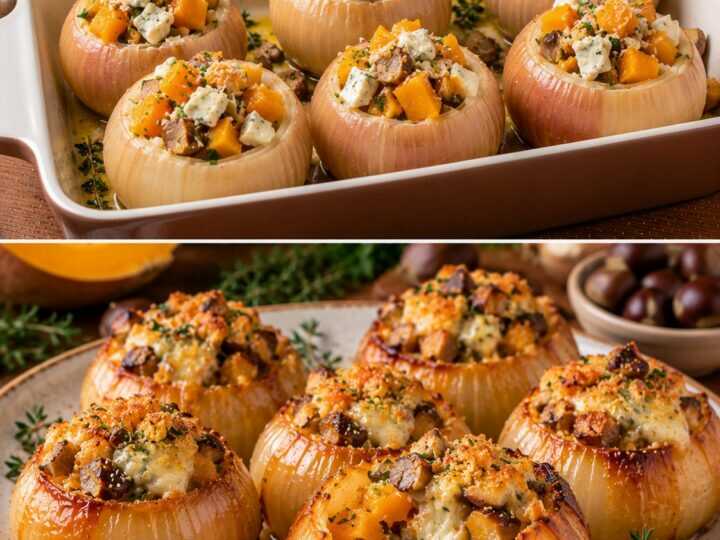 Cipolle Ramate Ripiene di Zucca, Castagne e Gorgonzola Dolce