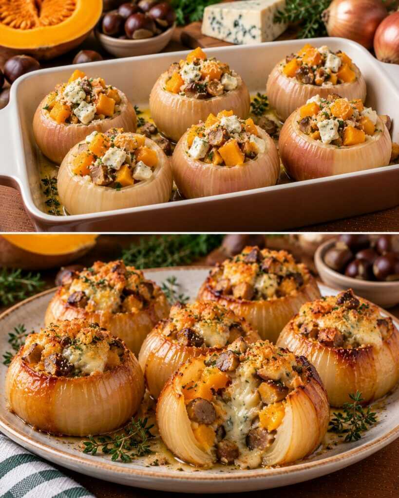 Cipolle Ramate Ripiene di Zucca, Castagne e Gorgonzola Dolce