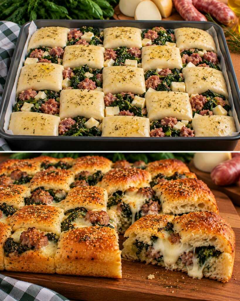 Focaccia a Scacchiera Ripiena di Salsiccia, Scamorza e Friarielli