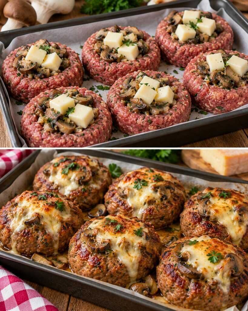 Medaglioni di Carne Macinata Ripieni di Funghi e Taleggio