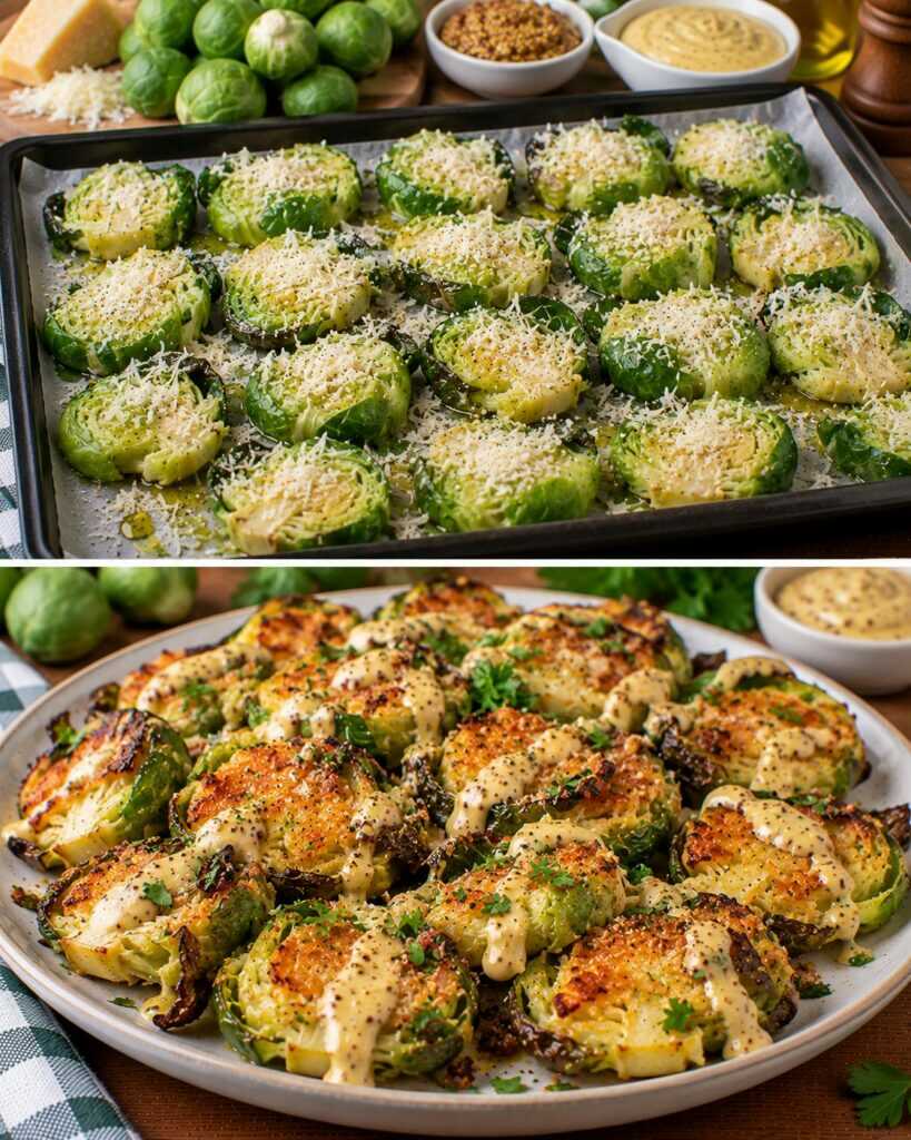 Cavoletti di Bruxelles Schiacciati con Parmigiano e Salsa alla Senape