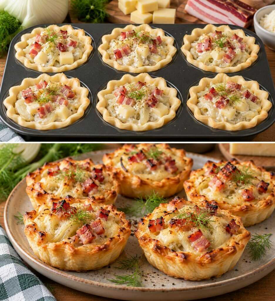 Tartellette Calde con Crema di Finocchi, Pancetta e Fontina