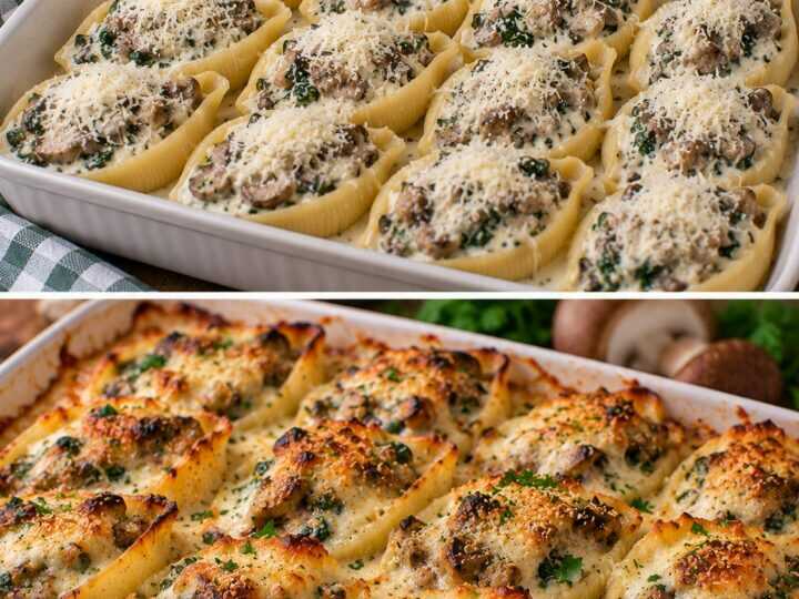 Conchiglioni Ripieni di Funghi Porcini, Mascarpone e Spinaci al Forno